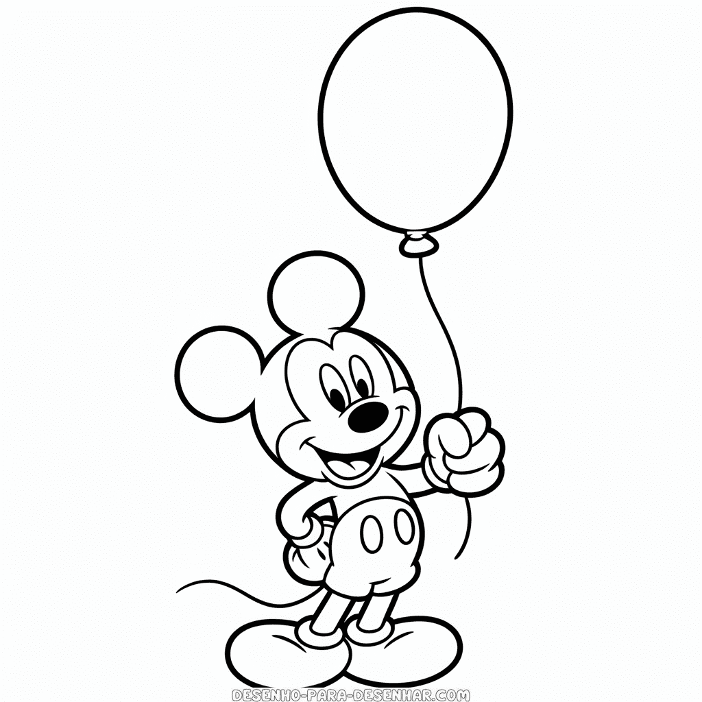Desenho Fácil do Mickey Segurando Balão