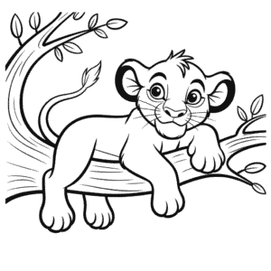 Desenho Fácil do Simba em O Rei Leão na Árvore
