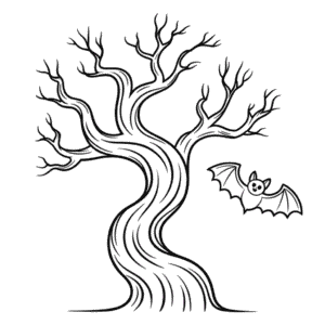 Desenho Fácil da Árvore Assustadora do Halloween