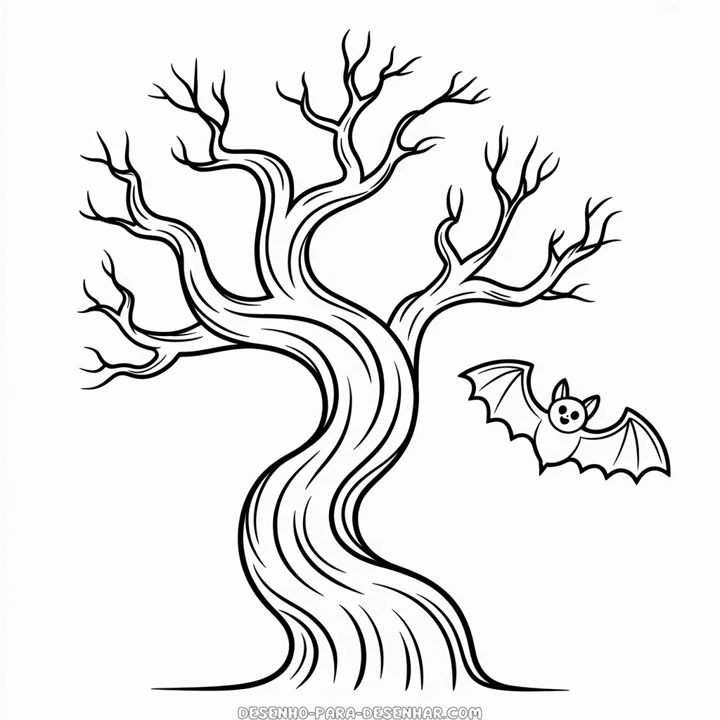 Desenho Fácil da Árvore Assustadora do Halloween