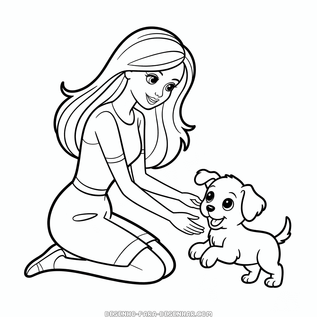 Desenho Fácil da Barbie e do Cachorrinho