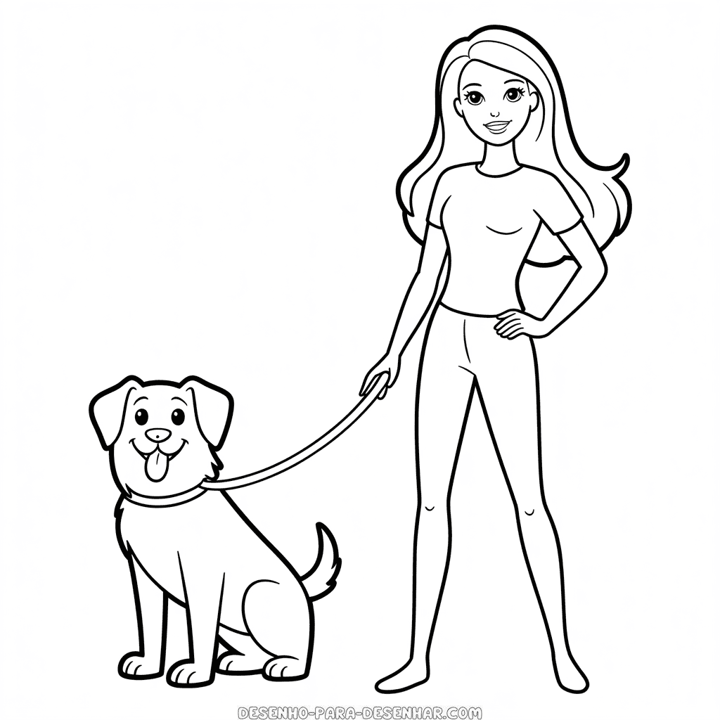 Desenho Fácil da Barbie e o Seu Cão