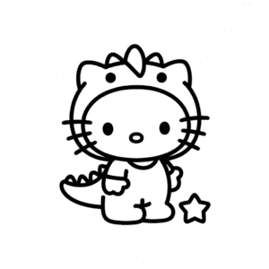 Desenho Fácil da Hello Kitty em Fantasia de Dinossauro