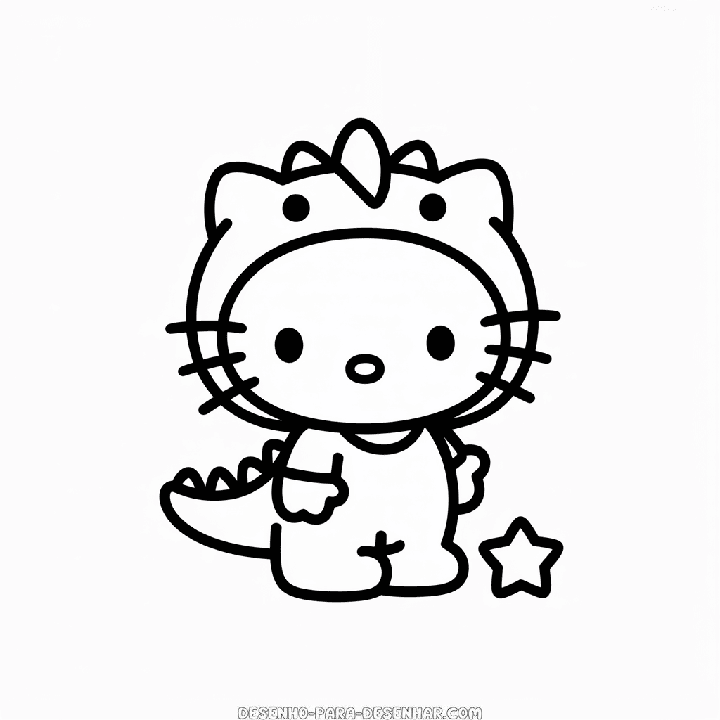 Desenho Fácil da Hello Kitty em Fantasia de Dinossauro