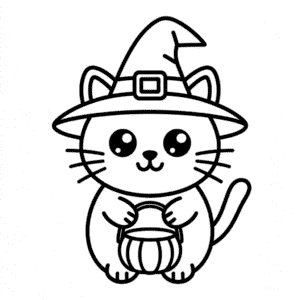 Desenho Fácil de um Gato Fofo do Halloween