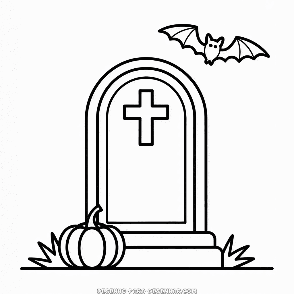 Desenho Fácil do Cemitério do Halloween