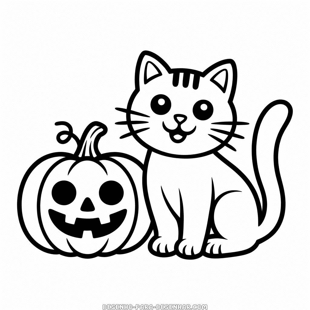 Desenho Fácil do Gato Preto de Halloween