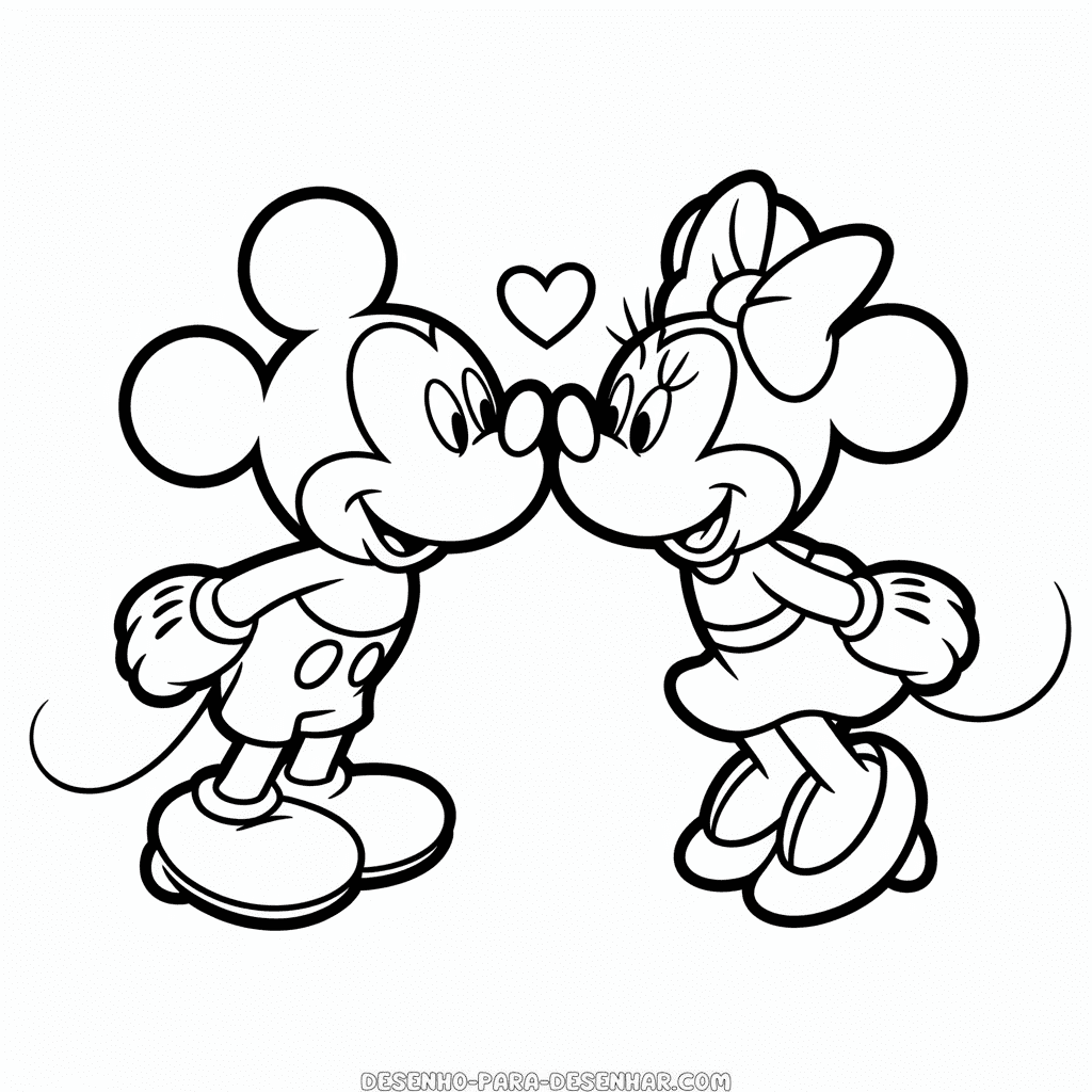 Desenho Fácil do Mickey e Minnie se Beijando