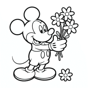Desenho Fácil do Mickey Segurando Flores