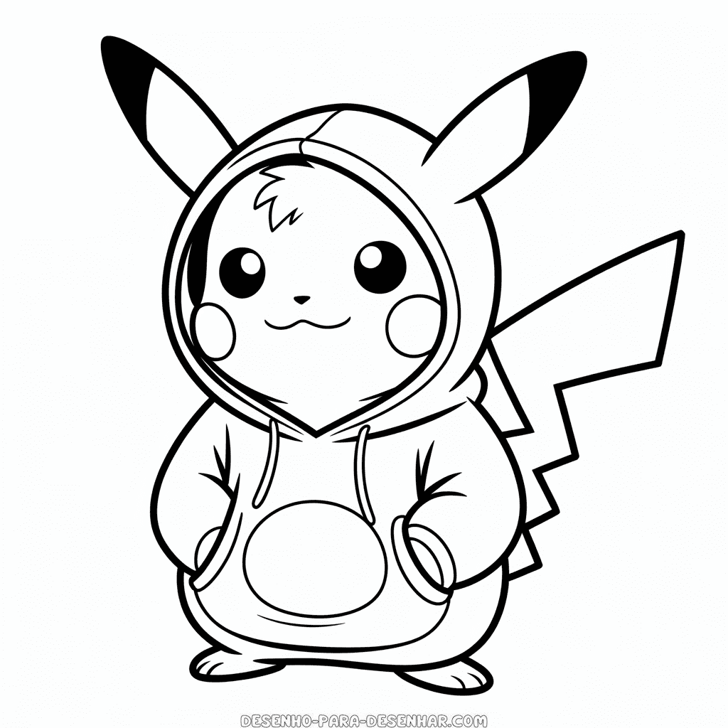 Desenho Fácil do Pikachu com Capuz