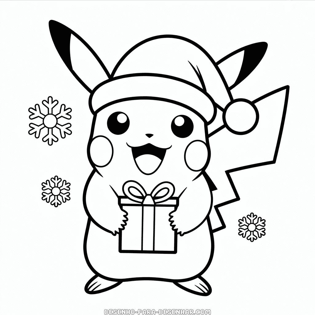 Desenho Fácil do Pikachu no Natal