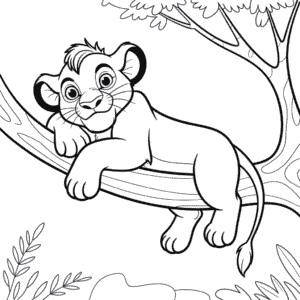 Desenho Fácil do Simba em uma Árvore do O Rei Leão