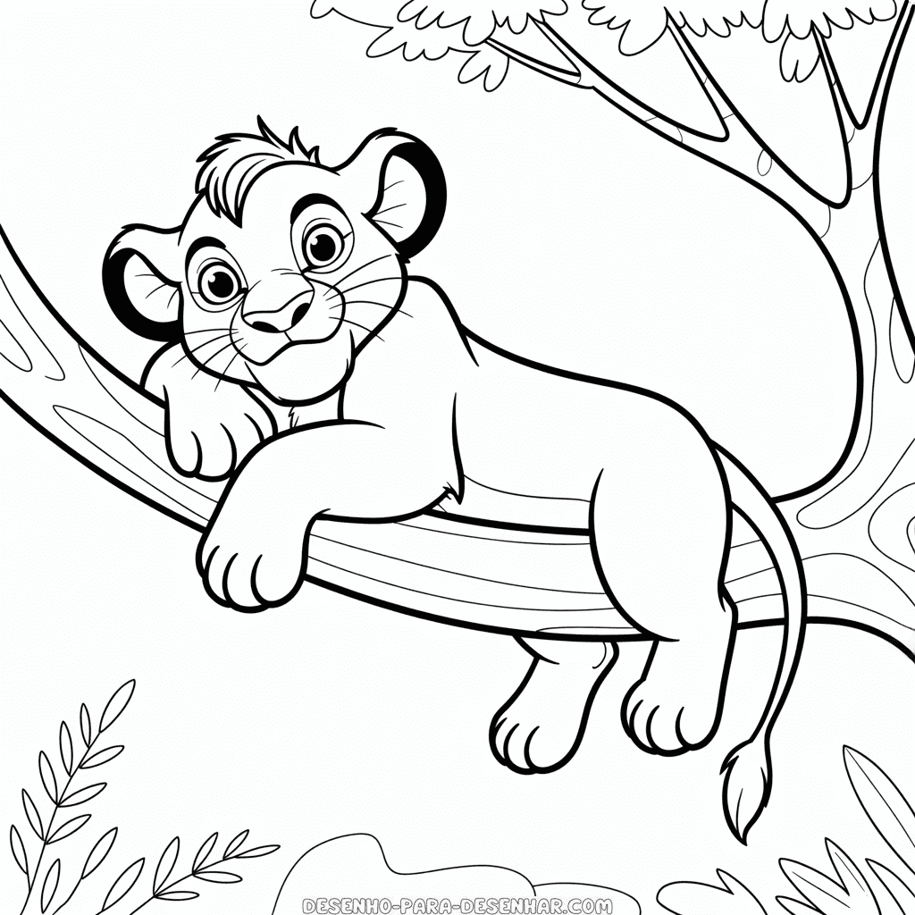 Desenho Fácil do Simba em uma Árvore do O Rei Leão