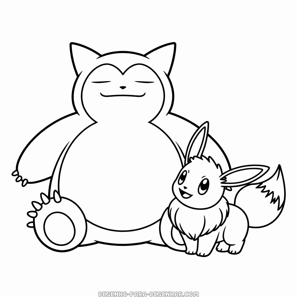 Desenho Fácil do Snorlax e Eevee