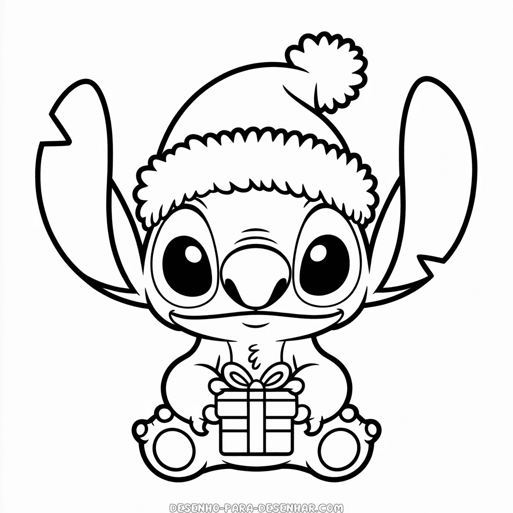 Desenho Fácil do Stitch com Chapéu de Natal