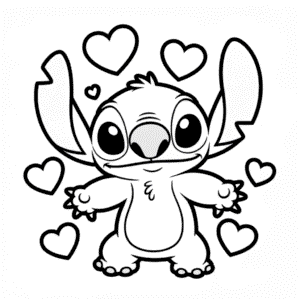 Desenho Fácil do Stitch com Corações