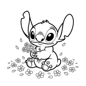Desenho Fácil do Stitch com flores