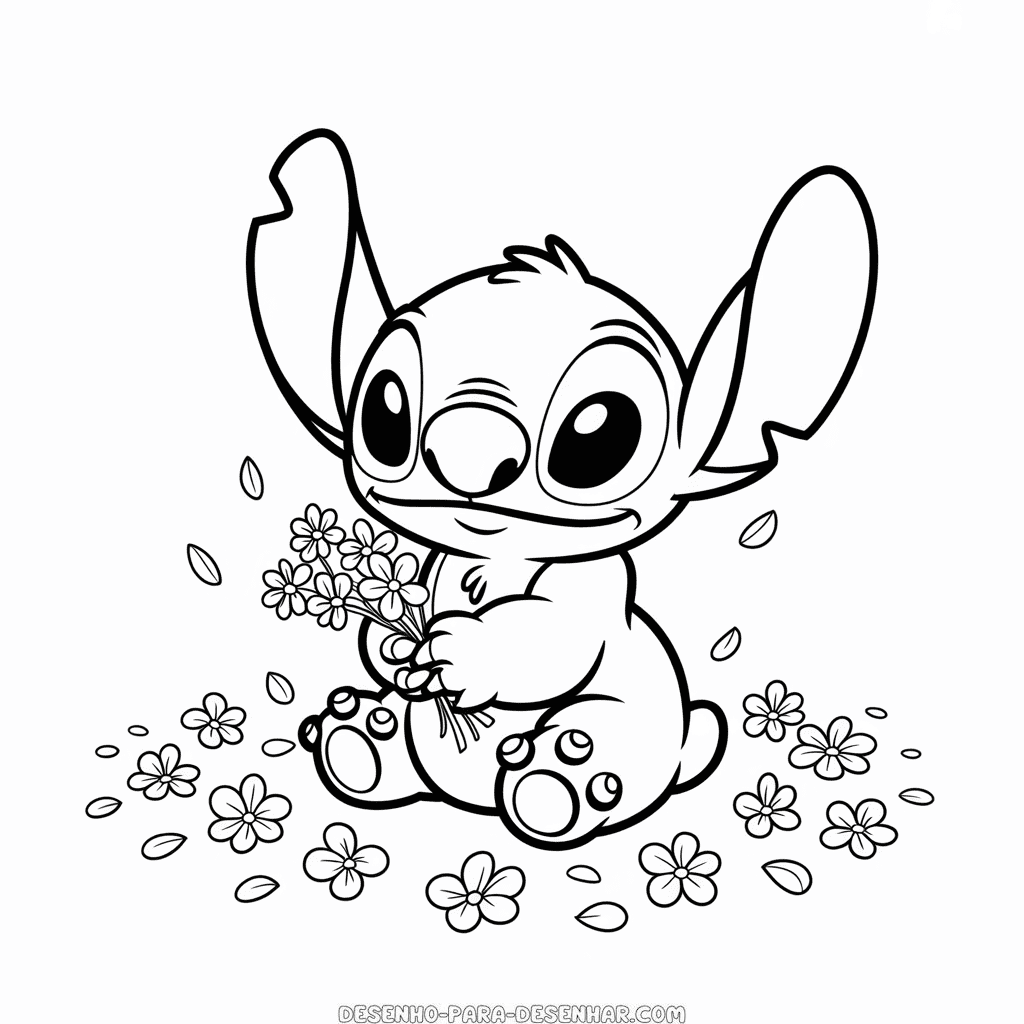Desenho Fácil do Stitch com flores
