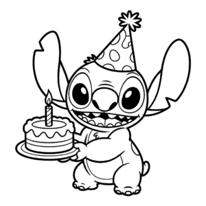 Desenho Fácil do Stitch Desejando Feliz Aniversário