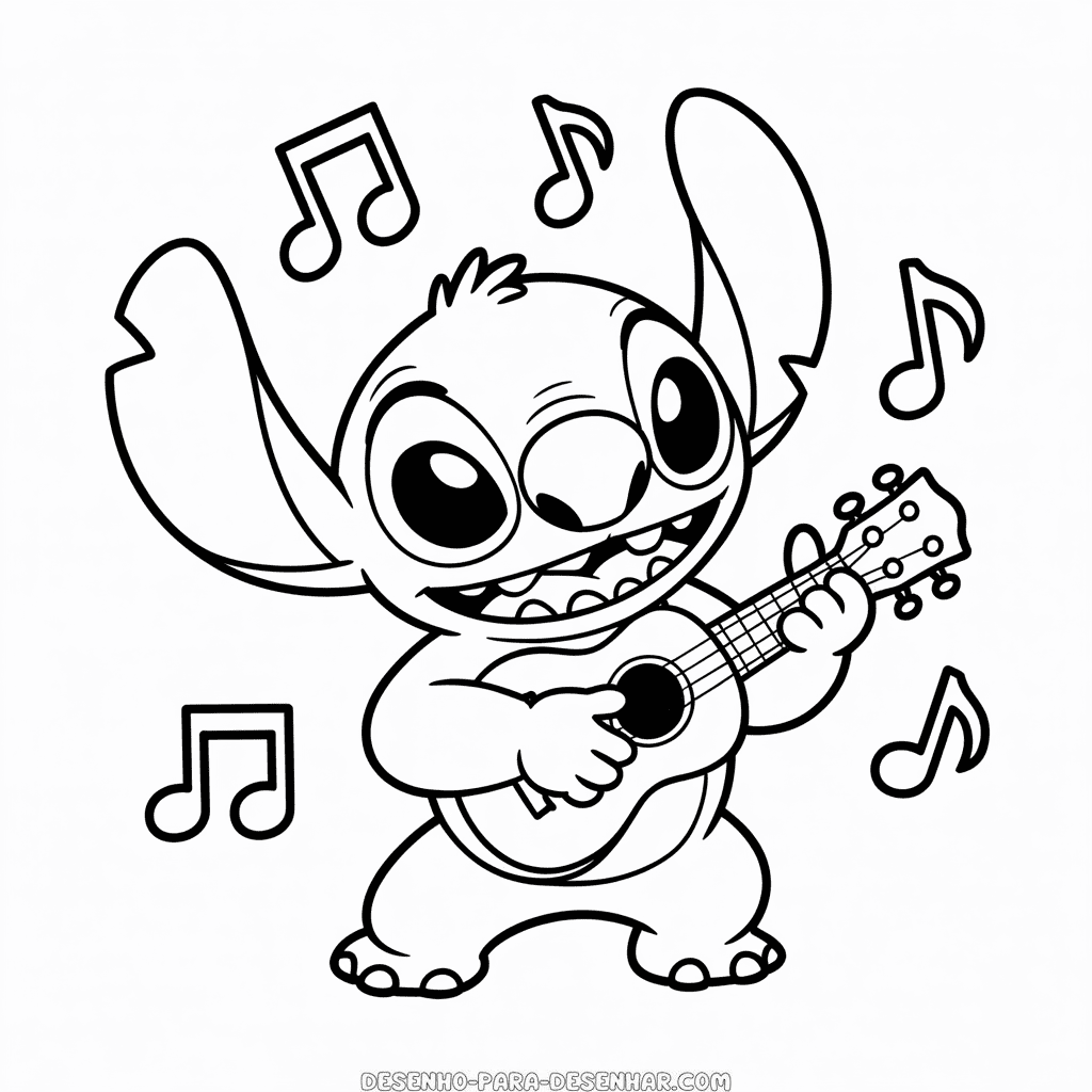 Desenho Fácil do Stitch Tocando Violão