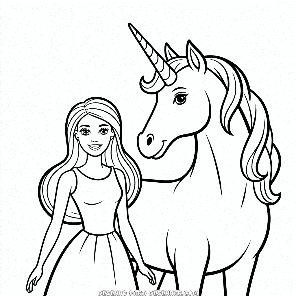 Desenho Fácil da Barbie e do Unicórnio