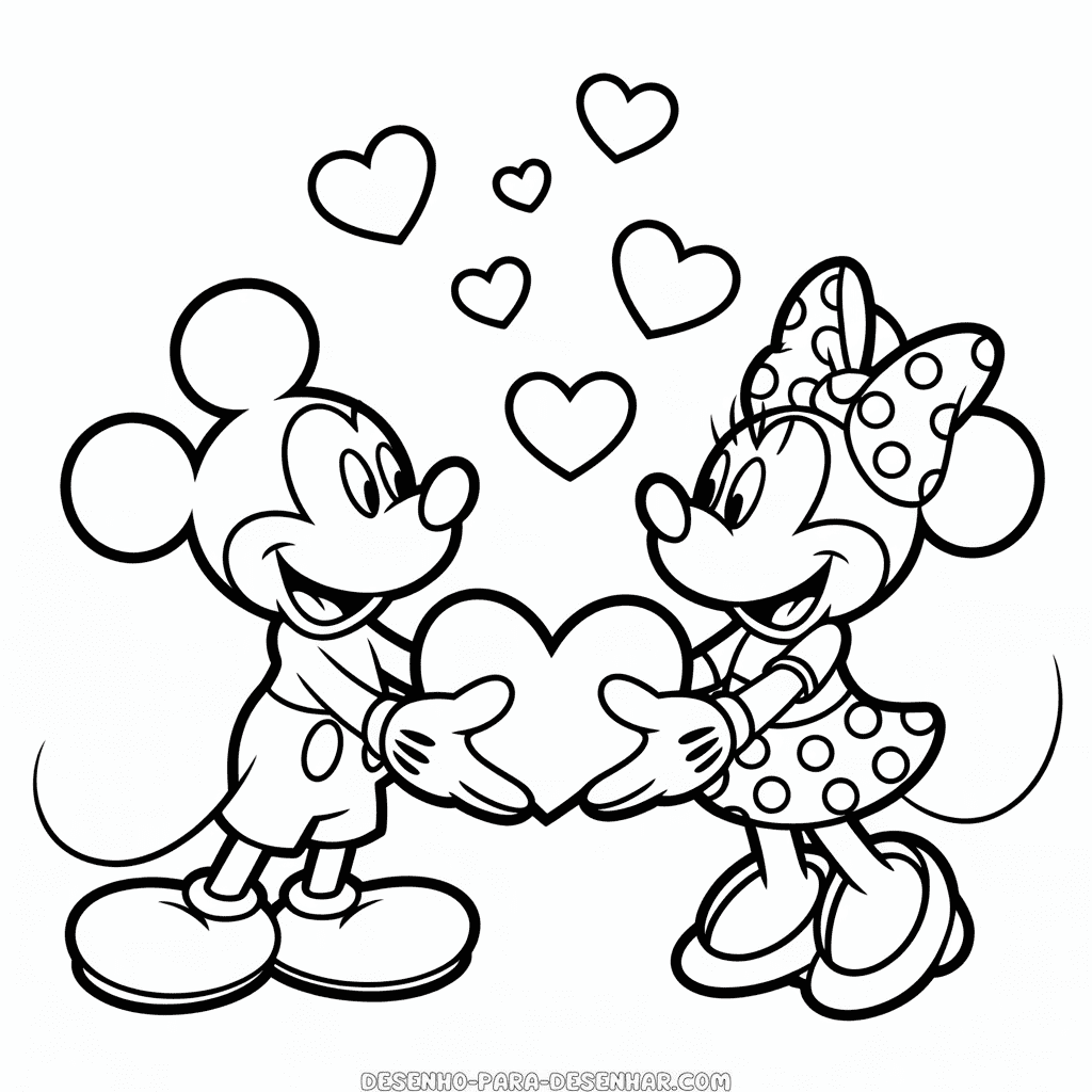 Desenho Fácil do Amor entre Mickey e Minnie